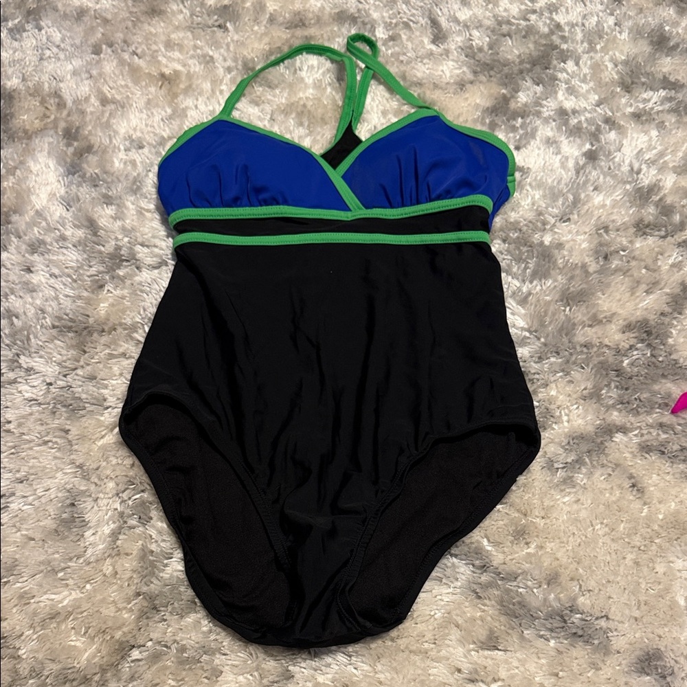 Catalina Black and Blue One Piece Swimsuit with Green Accents